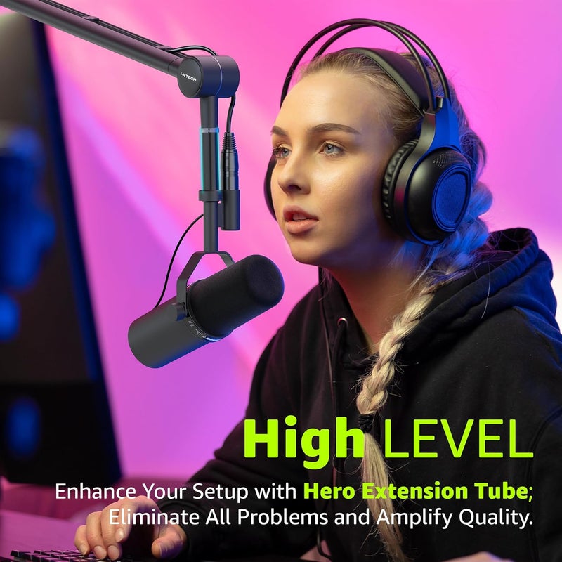 i-XTECH Boom Arm Mic Stand with Extension Tube Upgraded Microphone Arm for Shure SM7B MV7 Blue Yeti Sturdy Stainless Steel Mic Arm Desk Stand Foldable Scissor Arm Microphone Mount for Podcast Gaming - Image 3